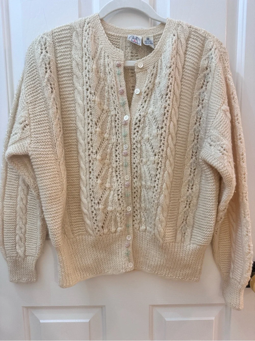 J.G. HOOK | Vintage Cream Cable Knit Button-Front Women's Sweater / Size M